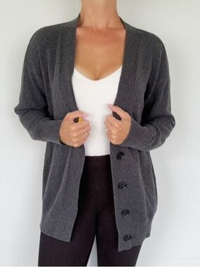 LOFT dark gray cotton blend v-neck longline button up cardigan sweater large
